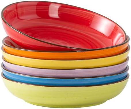 Y YHY Pasta Bowls Set of 6, 30 oz Ceramic Shallow Bowls, Serving Bowls Pasta Plates and Salad Bowls, Microwave & Dishwasher Safe Soup Bowls, Assorted Colors Christmas Day Gift