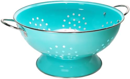 Reston Lloyd Calypso Basics Extra Large Enameled Colander with Solid Base, Strainer Basket with Handles, for Pasta, Berries, Vegetables, Fruit, 7 Quart, Turquoise ( 224oz/ 6.6 L)