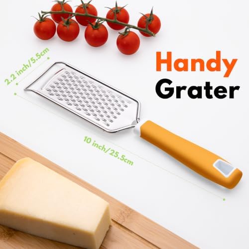 Rainspire Professional Cheese Graters for Kitchen Stainless Steel Handheld, Metal Lemon Zester Grater With Handle For Cheese, Chocolate, Spices, Kitchen Gadgets Tools, Soft Grip Handle (Orange)