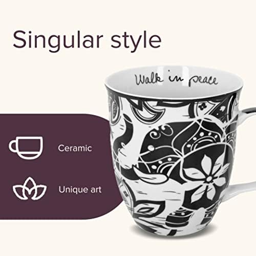 Karma Gifts 14 oz Black and White Boho Mug Elephant - Cute Coffee and Tea Mug - Ceramic Coffee Mugs for Women and Men