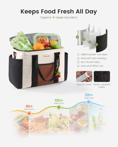 LOVEVOOK Insulated Women Lunch Bags for Work with Cup Holder & Wide Opening