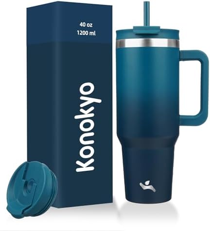 Konokyo 40 oz Insulated Tumbler Water Bottle with Handle, Straw Lid