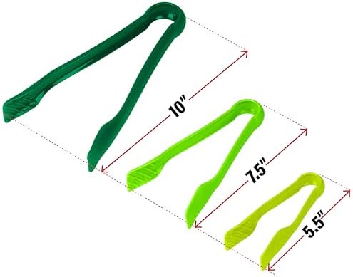 DecorRack 3 Piece Plastic Tong Set, 6-8-10 in Heavy Duty (Green)