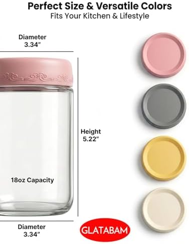 18 OZ 4Pack, Overnight Oats Jars with Lids, Glass Meal Prep Containers, Airtight Mason Jars for Breakfast, Yogurt Parfait, Salad & Smoothies, Leakproof and Reusable Food Storage Jars(4-2)