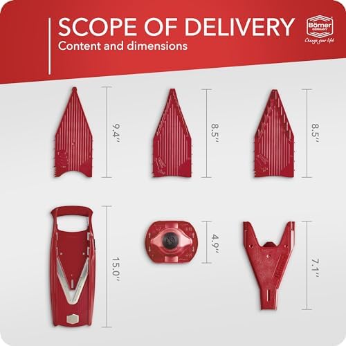 Börner Mandoline Slicer V5 (Starter Set) • Vegetable V-Slicer for Slices, Sticks & Dices in Various Sizes • With Stainless Steel V-Blade • Adjustable Kitchen Slicer • Color: Red