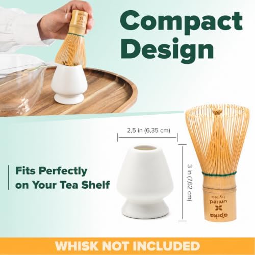 Aprika Life Matcha Whisk White Holder, Ceramic Chasen Stand for Bamboo Whisk, Japanese Tea Ceremony Accessory