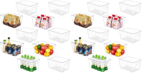 YIHONG Clear Pantry Storage Organizer Bins, 20 Pack Plastic Food Storage Bins with Handle for Kitchen,Refrigerator, Freezer,Cabinet Organization and Storage