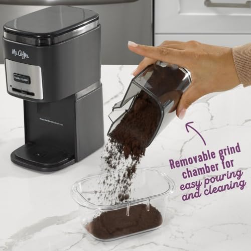 Mr. Coffee Automatic 12 Cup Burr Mill Coffee Grinder with 12 Custom Grinders, Black / Stainless Trim