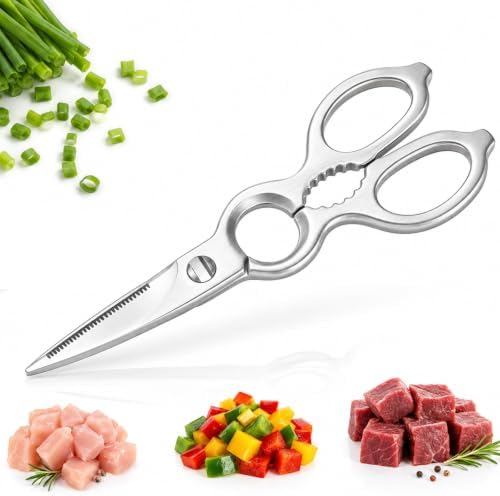 Heavy Duty Kitchen Shears, Detachable Stainless Steel Cooking Scissors for Food Prep, Meat, Poultry, Vegetable, Herb, All-Purpose Utility Scissors with Nutcracker, Bottle Opener & Blade Guard