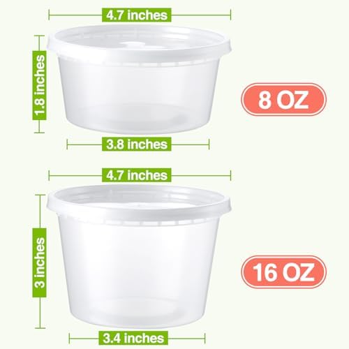 NEEBAKE 60 Set Deli-Containers-with-Lids: [8oz 16oz] Food-Storage-Containers Combo Pack, Airtight Plastic-Storage-Containers-with-Lids, Microwaveable & Freezer Safe To-Go-Containers