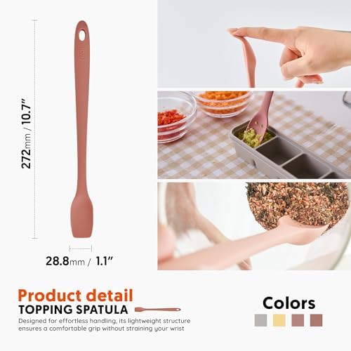 Platinum Silicone Topping Spatula for Cooking – BPA Free Heat Resistant Cooking Utensils for Non Stick Pans – One-Piece Spoonula for Baking, Mixing & More – Kitchen Scraper 10.7” IndiePink