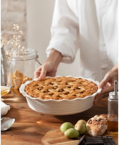 Deep Pie Dish for Baking, Deep Dish Pie Pan, Off-White