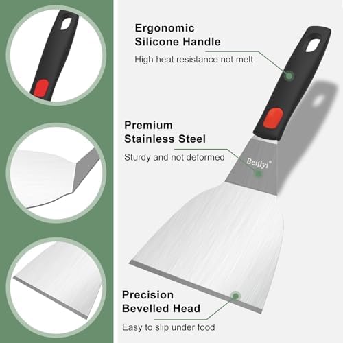 Beijiyi 4-Piece Metal Spatula for Cast Iron Skillet, Sturdy Stainless Steel