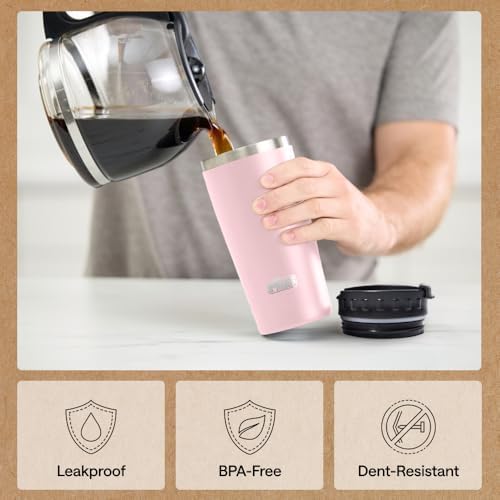 GORILLA GRIP 304 Stainless Steel Travel Coffee Mug, 20oz Tumbler, Pink