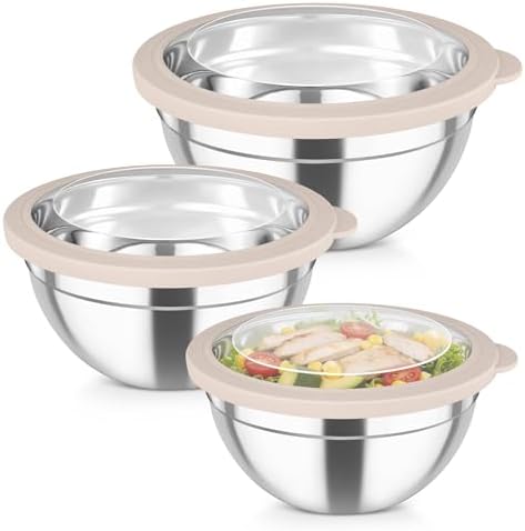 TeamFar Mixing Bowls with Lids, 4.5/3/1.5 QT Stainless Steel Nesting Bowls