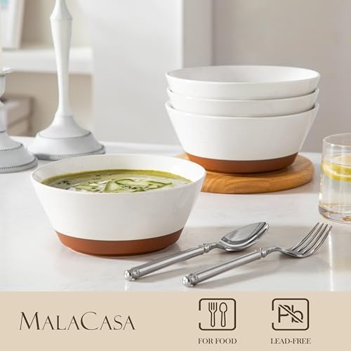 MALACASA Soup Bowls, Ceramic Salad Bowls Set of 4, 36oz Ceramic Bowls