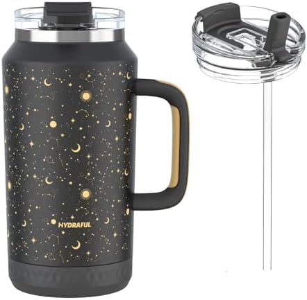 Hydraful 64 oz Tumbler with Handle and Straw - 100% Leak-Proof - Insulated Cup Reusable Stainless Steel Large Water Bottle Travel Mug for Gym, Hiking, and Camping - Gifts for Women Men Him Her