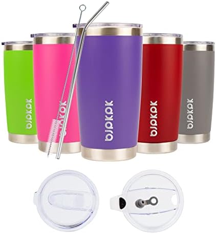 BJPKPK 20 oz Coffee Tumbler with Lid, Straw, Insulated Stainless Steel Mug