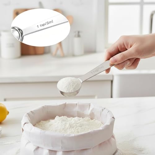 6PCS Measuring Spoons Set(1 Tsp, 5ml), Teaspoon Measuring Spoons Stainless Steel Short Compact Kitchen Scoops for Spices, Baking, and Everyday Cooking