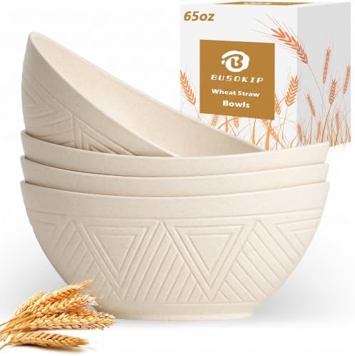 65 OZLarge Ramen Bowl, Wheat Straw Bowls Set of 4 (Beige)