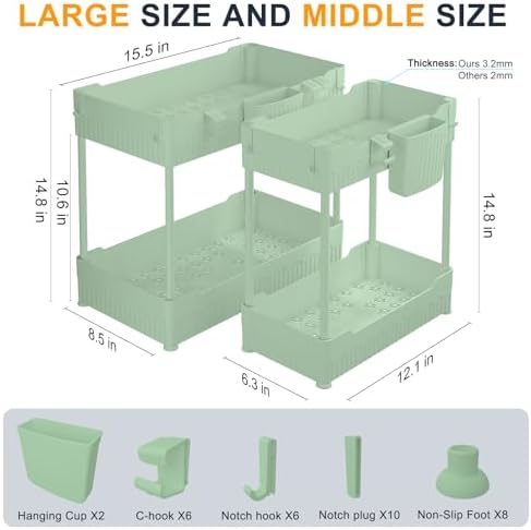 Sevenblue 2-Pack Under Sink Organizer with Hooks & Hanging Cup for Kitchen