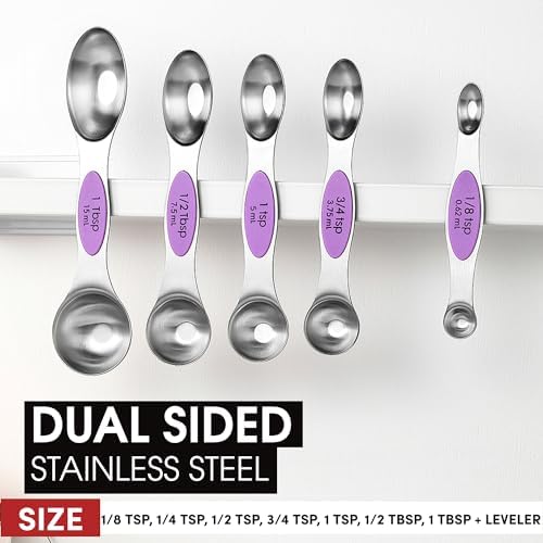 Spring Chef Stainless Steel Magnetic Measuring Spoons Set of 8, Orchid