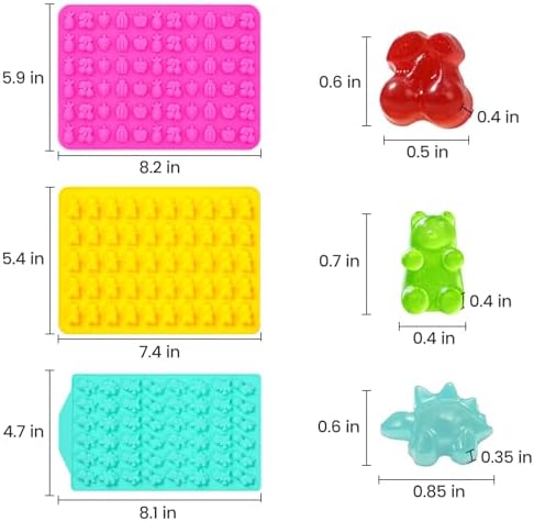 Gummy Candy Molds with 2pcs Droppers, Silicone Bear Dinosaur Fruit Snack Molds, Non-stick Silicone Chocolate Molds for Gummies Candy Chocolate Baking