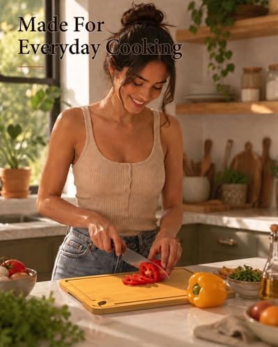 Cutting Board,18" x 12" X-Large Bamboo Cutting Board for Kitchen,Butcher Block Cutting Boards with Built-in Handles,Charcuterie,Meat,Vegetables,Fruit and Daily Cooking