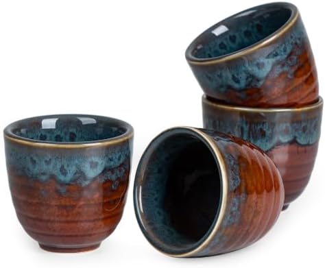 Ceramic Japanese Tea Cups, 5 oz Tea Cup, Chinese Tea Cup, Asian Teacup, Teacups, Set of 4, Peacock Tail