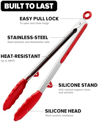 Kitchen Tongs for Cooking, Stainless Steel, Non Scratch Silicone Tip,3 Pack