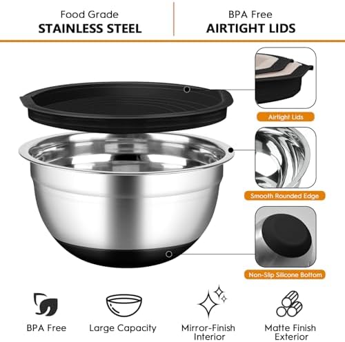 Mixing Bowls with Airtight Lids, 18pcs Stainless Steel Mixing Bowls Set