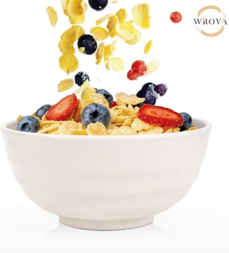 Wrova Wheat Straw Bowls Set 60 OZ, Unbreakable Large White Bowls Set of 6, Microwave and Dishwasher Safe Big Cereal Bowl for Dorm and Apartment, Salad Bowl for Serving Oatmeal and Popcorn (White)