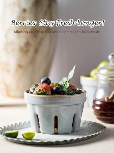 Gomakren Ceramic Berry Basket Set of 2, Small Fruit Bowl Colanders, Gray