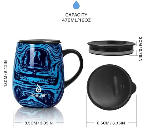 Ideus 16 oz Insulated Coffee Mug with Handle and Lid (Blue Zebra)