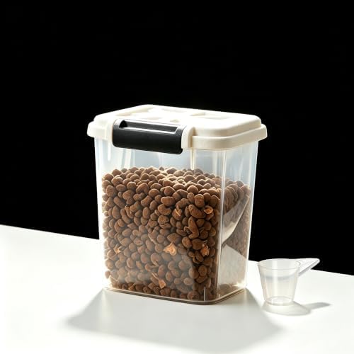 LivLab Mker Pet Food Storage Container, 5 lbs Dog Cat Treat Storage Bin with Lid, Dry Food Storage for Dog Treats, Cat Food, Cereal, Rice, Birds (4 lbs) - White