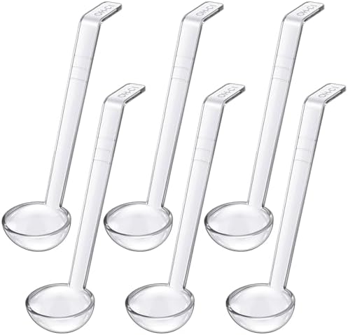Tioncy 6 Pcs 1 Oz Small Ladle for Serving Sauce 7.09 Inches Plastic Mini Ladles Long Handle Spoon for Serving Sauce, Soup, Dressing, Punch Bowl, Toppings, Gravy, Cocktail, Fruit Juices(Clear)