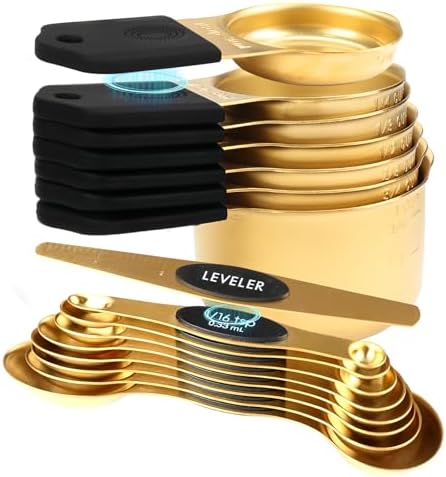16-Piece Magnetic Measuring Cups and Spoons Set, Stainless Steel, Gold