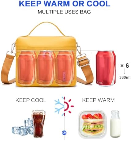NOL Insulated Lunch Bags for Women Cooler Bag Lightweight Nylon Waterproof Lunch Box for Work Small Earth-yellow 4L