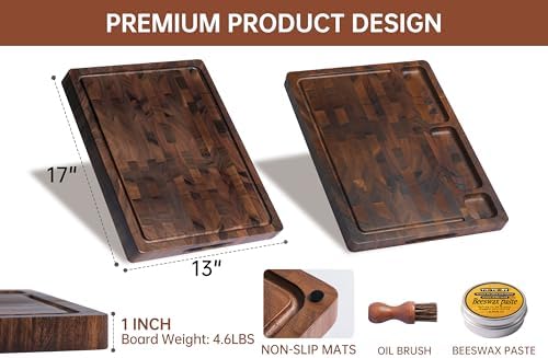 THETCHRY Walnut Cutting Boards for Kitchen Solid Wood End Grain 17"×13"×1"