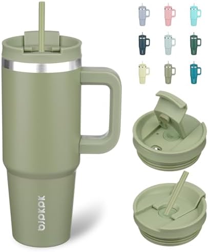 BJPKPK 30 oz Insulated Tumbler with Handle & Straw, Stainless Steel