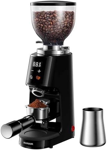 SHARDOR 64mm Flat Burr Coffee Grinder, 100 Settings, Anti-Static, Black