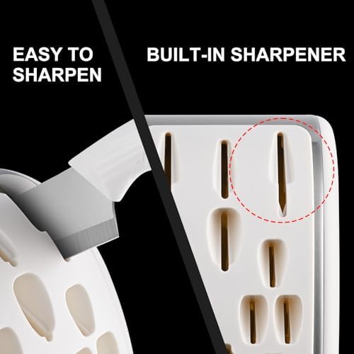 Raxco 15-Piece White Knife Set with Block and Built-in Sharpener