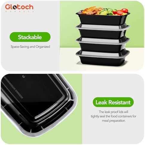 Glotoch Meal Prep Containers with Lids, 24 oz, 10 Pack (20-Piece)