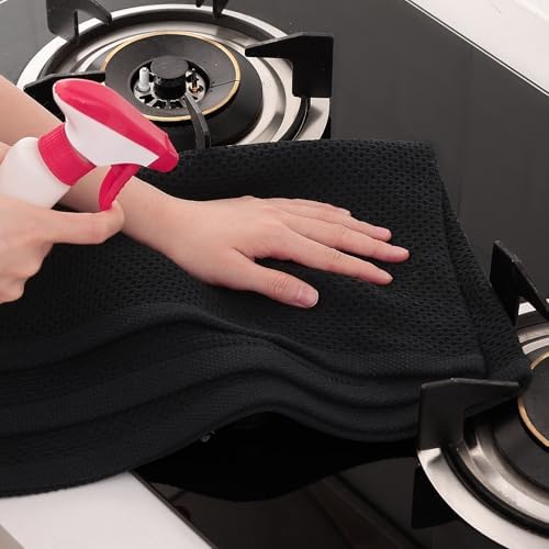 Homaxy 100% Cotton Oversized Waffle Weave Kitchen Towels 8-Pack, Black