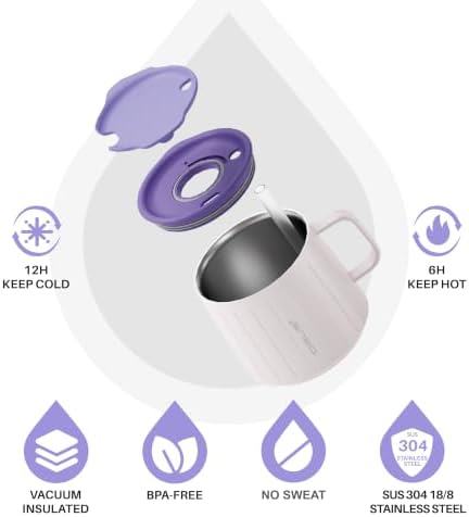 Ideus 14 oz Insulated Coffee Mug with Lid and Straw (Violet, FUJI NOVA)