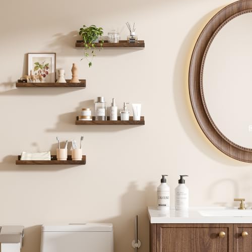 upsimples 4 Pcs 15" Acrylic Shelves for Wall Decor and Display, Walnut