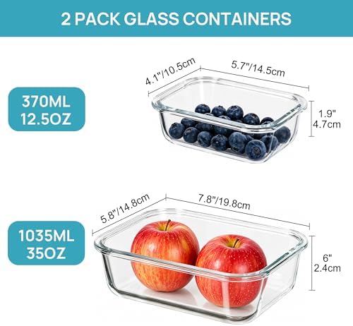 Vtopmart Glass Food Storage Containers, 35oz + 12.5oz with Lids