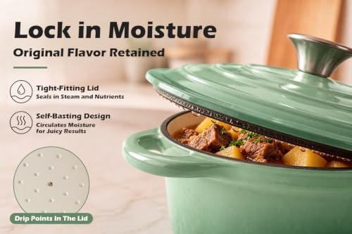 Leonyo 2-Quart Small Enameled Cast Iron Dutch Oven with Lid,Pistachio Green
