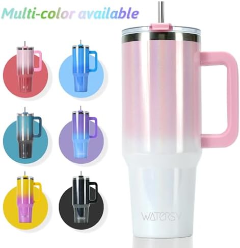 30 oz Shiny Tumbler with Handle and Straw,Stainless Steel Tumbler with Lid and Straw,Insulated Travel Mug(Cold for 34 Hours),Water Bottle for Iced Tea,Coffee (Pink)