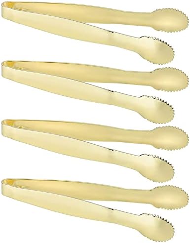 MSY BIGSUNNY 4 Inch Sugar Cube Tongs, Stainless Steel Mini Appetizer Tongs, Small Serving Tongs Tiny Food Clips for Tea Party, Coffee, Bar, Desserts - Set of 4, Gold